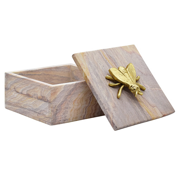 Bee Golden Brown Bidaser Marble Box with Brass Bee Handle