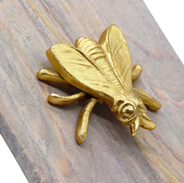 Bee Golden Brown Bidaser Marble Box with Brass Bee Handle