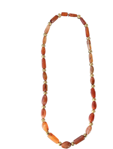 26" African Carnelian Beaded Necklace with Gold Tone Spacers - Designed by Matthew Izzo