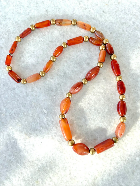 26" African Carnelian Beaded Necklace with Gold Tone Spacers - Designed by Matthew Izzo