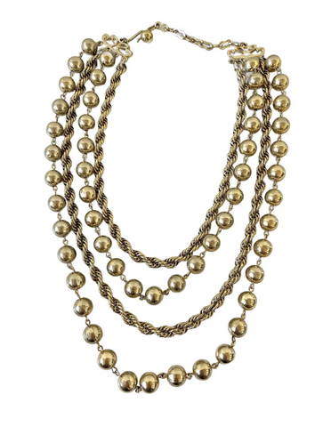 Vintage Multi Level Gold Tone Chain and Beads Necklace