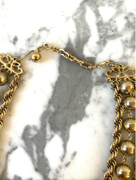 Vintage Multi Level Gold Tone Chain and Beads Necklace
