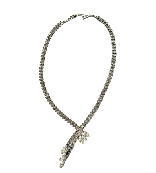 18.5" Vintage Arte Deco Asymmetrical Rhinestone Necklace