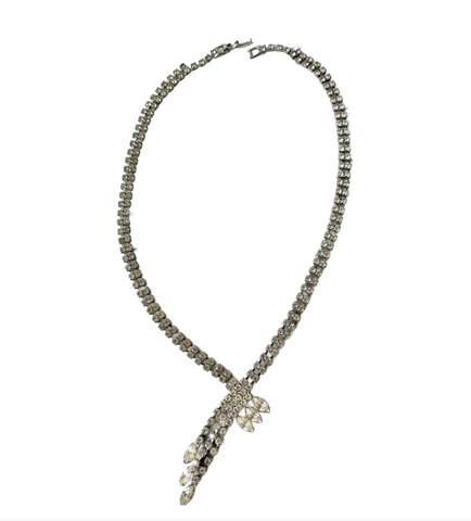 18.5" Vintage Arte Deco Asymmetrical Rhinestone Necklace