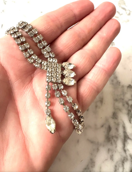 18.5" Vintage Arte Deco Asymmetrical Rhinestone Necklace