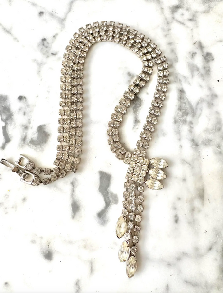 18.5" Vintage Arte Deco Asymmetrical Rhinestone Necklace