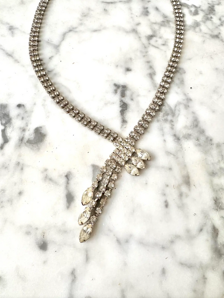 18.5" Vintage Arte Deco Asymmetrical Rhinestone Necklace