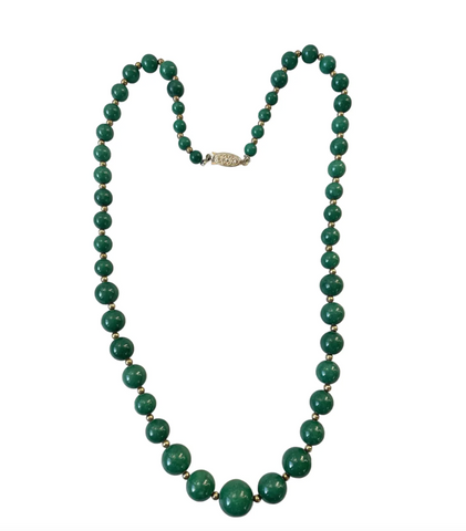 23" Green Jade Nephrite and Gold Tone Beaded Necklace