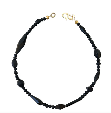 18" Vintage Jet Black Glass Beaded Necklace - Designed by Matthew Izzo
