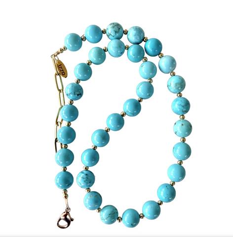 18" Turquoise Beaded Necklace with Gold Tone Spacers and Clasp - Designed by Matthew Izzo
