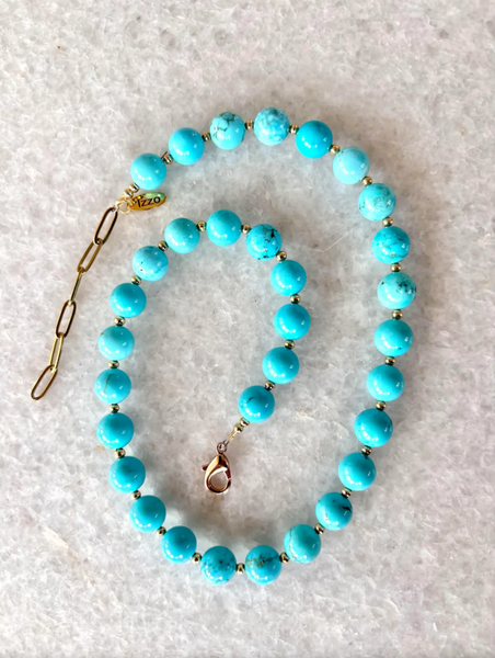 18" Turquoise Beaded Necklace with Gold Tone Spacers and Clasp - Designed by Matthew Izzo
