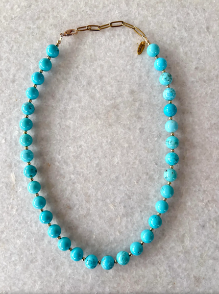 18" Turquoise Beaded Necklace with Gold Tone Spacers and Clasp - Designed by Matthew Izzo