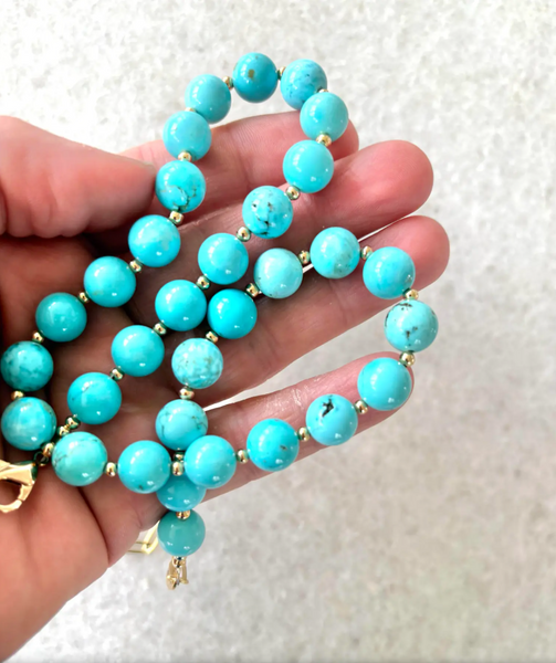 18" Turquoise Beaded Necklace with Gold Tone Spacers and Clasp - Designed by Matthew Izzo