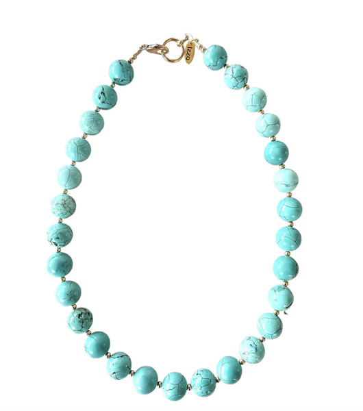 18" Turquoise Beaded Necklace With Gold Tone, Clasp, and Spacers Designed by Matthew Izzo