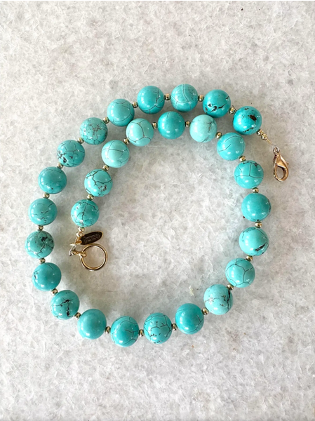 18" Turquoise Beaded Necklace With Gold Tone, Clasp, and Spacers Designed by Matthew Izzo