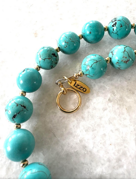18" Turquoise Beaded Necklace With Gold Tone, Clasp, and Spacers Designed by Matthew Izzo