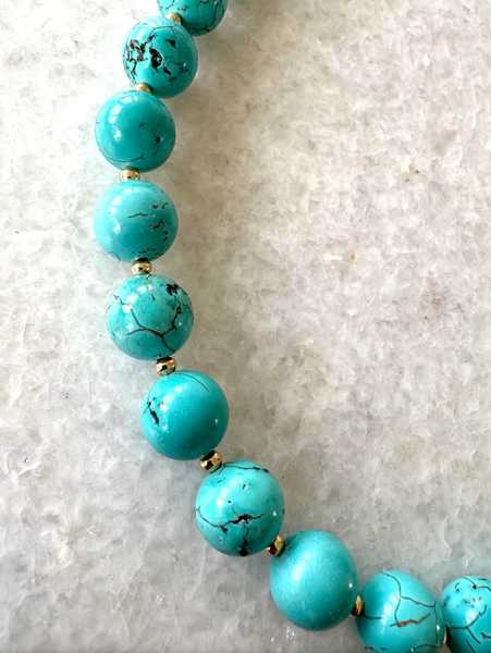 18" Turquoise Beaded Necklace With Gold Tone, Clasp, and Spacers Designed by Matthew Izzo