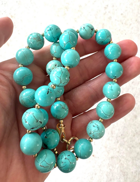 18" Turquoise Beaded Necklace With Gold Tone, Clasp, and Spacers Designed by Matthew Izzo