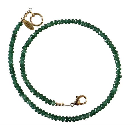 16" Fine Faceted Emerald Quartz Beaded Stacking Necklace with Gold Tone Clasp - Designed by Matthew Izzo