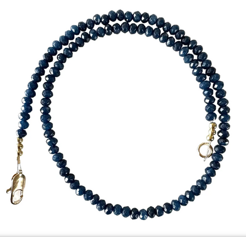 16" Fine Faceted Sapphire Quartz Beaded Stacking Necklace with Gold Tone Clasp - Designed by Matthew Izzo
