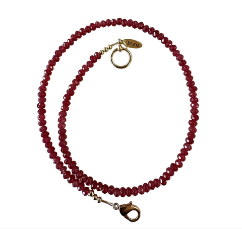 16" Fine Faceted Red Quartz Beaded Stacking Necklace with Gold Tone Clasp - Designed by Matthew Izzo