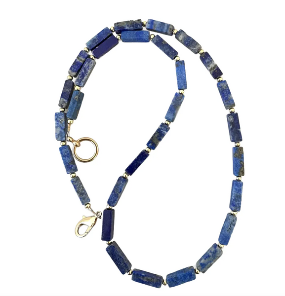 20" Blue Lapis Beaded Necklace with Gold Tone Spacers - Designed by Matthew Izzo