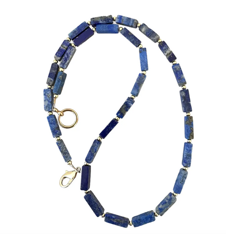 20" Blue Lapis Beaded Necklace with Gold Tone Spacers - Designed by Matthew Izzo