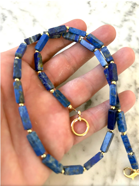 20" Blue Lapis Beaded Necklace with Gold Tone Spacers - Designed by Matthew Izzo