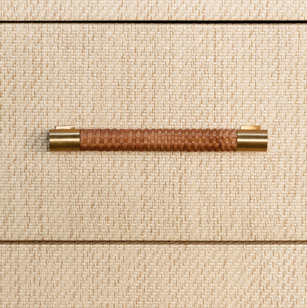 Hancock Natural Grasscloth Two Drawer Side Table with Rattan Wrapped Handles and Brass Accents