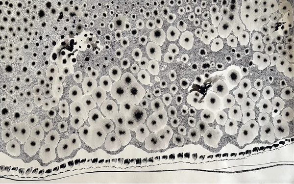 Barbara Beck 1970s Abstract Acrylic Painting on Paper