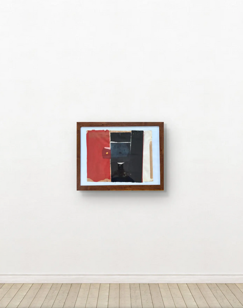 Barbara Beck Framed Abstract Collage on Paper in Brown Wood Frame