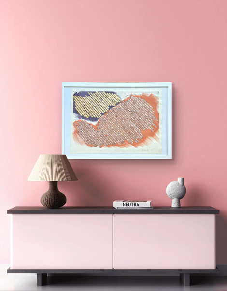 Barbara Beck 1987 Framed Abstract Watercolor Painting on Paper in White Wood Frame