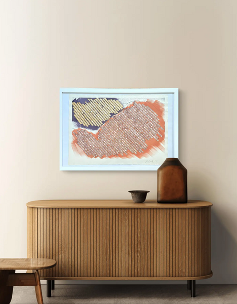 Barbara Beck 1987 Framed Abstract Watercolor Painting on Paper in White Wood Frame