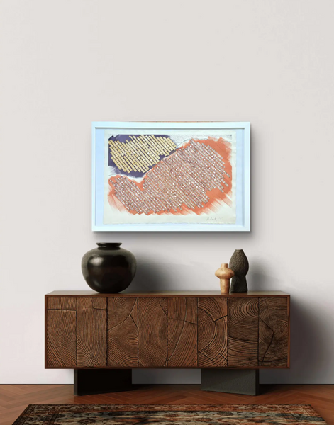 Barbara Beck 1987 Framed Abstract Watercolor Painting on Paper in White Wood Frame