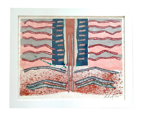 Barbara Beck 1990 Framed Abstract Watercolor Painting on Paper in White Wood Frame