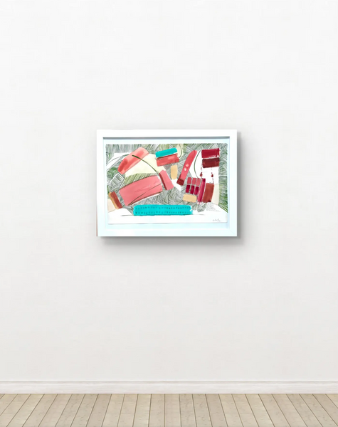 Barbara Beck Framed 1984 Abstract Painting on Paper in White Wood Frame