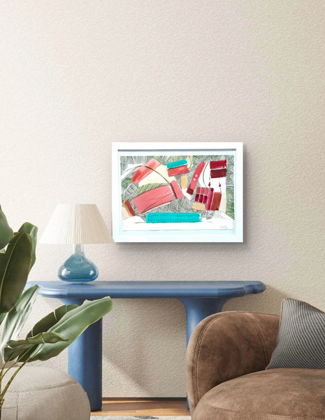 Barbara Beck Framed 1984 Abstract Painting on Paper in White Wood Frame