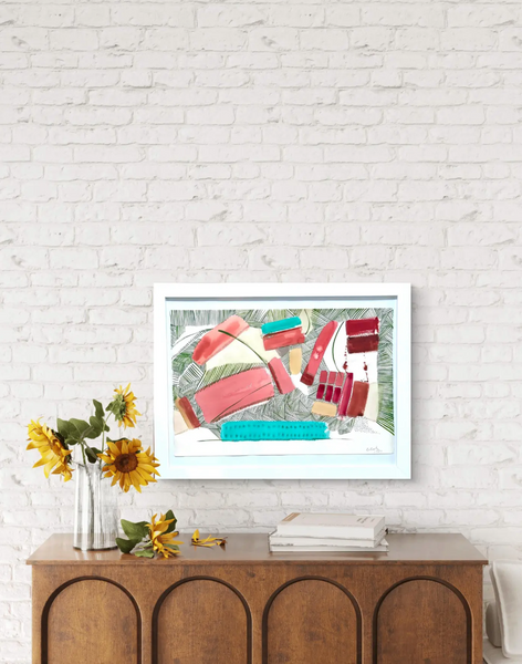 Barbara Beck Framed 1984 Abstract Painting on Paper in White Wood Frame