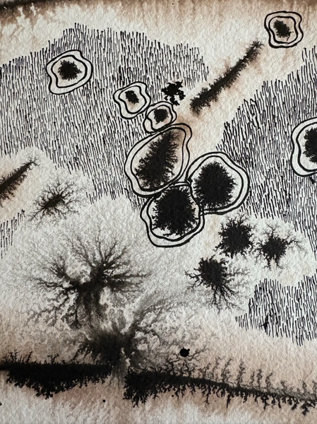 Barbara Beck Mid Century Modern Abstract Black Acrylic Painting on Paper