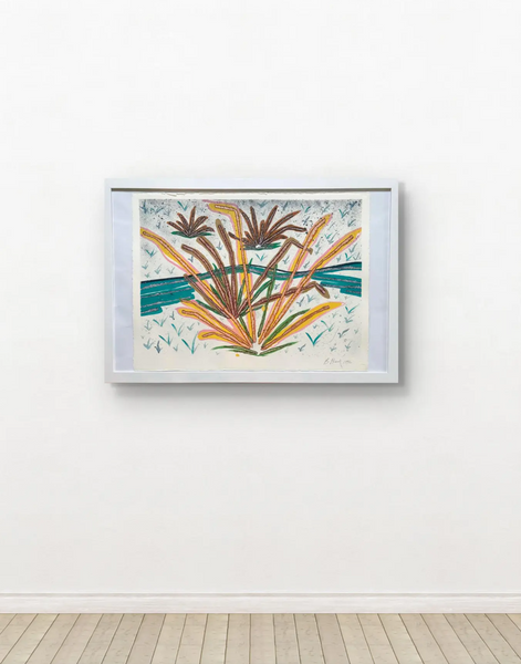 Barbara Beck 1992 Framed Landscape Painting on Paper in White Wood Frame