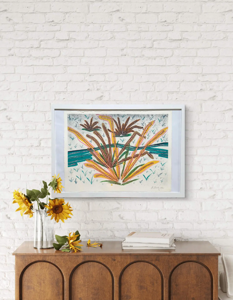 Barbara Beck 1992 Framed Landscape Painting on Paper in White Wood Frame