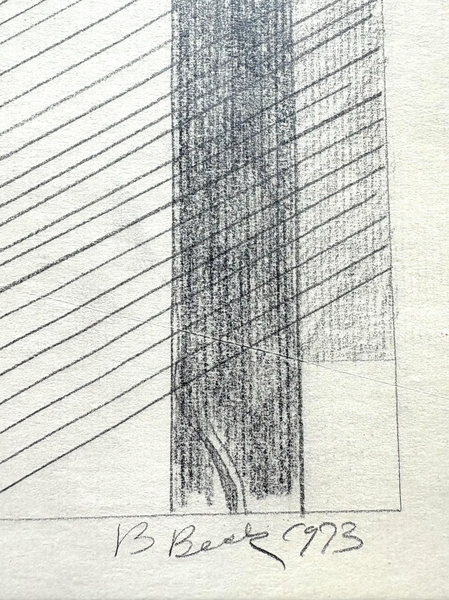Barbara Beck 1973 Abstract Geometric Pencil Drawing on Paper