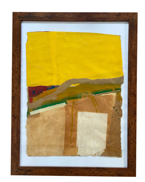 Barbara Beck Framed 1965 Mid Century Modern Paper Collage in Dark Wood Frame