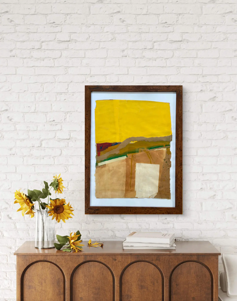 Barbara Beck Framed 1965 Mid Century Modern Paper Collage in Dark Wood Frame