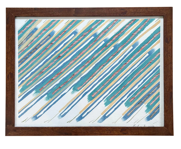 Barbara Beck 1990 Framed Abstract Painting on Paper in Dark Wood Frame