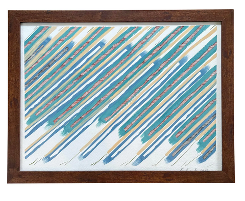 Barbara Beck 1990 Framed Abstract Painting on Paper in Dark Wood Frame