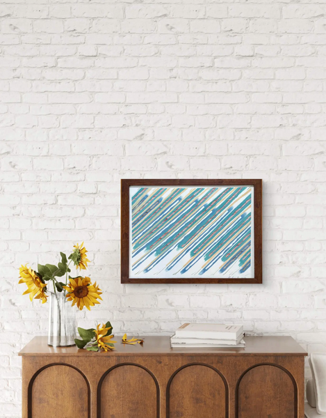 Barbara Beck 1990 Framed Abstract Painting on Paper in Dark Wood Frame