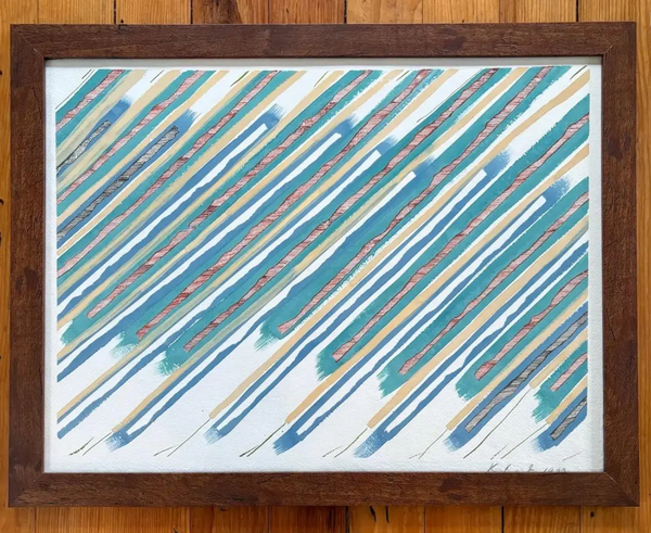 Barbara Beck 1990 Framed Abstract Painting on Paper in Dark Wood Frame