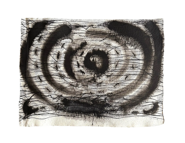 Barbara Beck Mid Century Modern Abstract Black Acrylic Painting on Paper