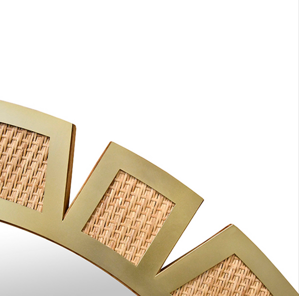 Sunday Round Framed Rattan and Modern Brass Sunburst Mirror